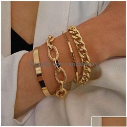 Charm Bracelets Boho Stackable Punk Bracelet Set Gold Sier Chunky Layered Adjustable Link Chain Jewellery For Women And Girls Amnam Dr Dhijz