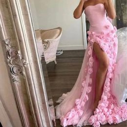 Party Dresses Dubai Elegant Pink Flowers Evening For Women 2023 Wedding Formal Occasion Long Side Slit Girls' Dress