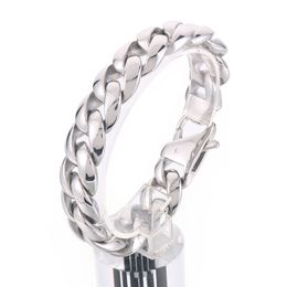 Mens Bracelet Stainless Steel Casting Cuban Chain Link Jewellery High Polished For Mens Women 111g Weight 18mm 8.66inch