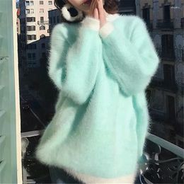 Women's Sweaters Mink Cashmere Soft Long Pullovers Blue Yellow Elegant Autumn Winter Fashion Mohair Thick Knit Loose Lazy Warm Sweater Tops