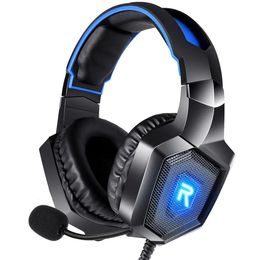 Cell Phone Earphones RUNMUS K8 LED Gaming Headset for Xbox One PS5 PC Noise Cancelling Over Ear Headphones with Microphone Blue 231117