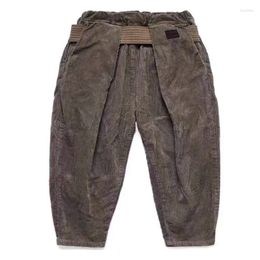 Men's Pants 20ss Kapital Hirata And Hiro Dark Brown Casual Trousers Corduroy Loose Elastic Belt Tapered Work