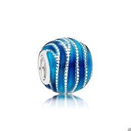 925 Sterling Silver Swirl Blue Charm for Pandora Snake Chain Bracelet Bangle Making Charms Women Girls designer Jewelry Findings Beads with Original Box