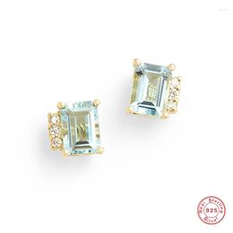 Stud Earrings Aide 925 Sterling Silver Transparent Ocean Blue Square Zircon For Women Girls Sparkling Crystal Pave Piercing