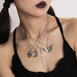 Pendant Necklaces Goth Punk Butterfly Choker For Women Fashion Retro Halloween Sword Shaped Necklace Clavicular Jewelry Gift