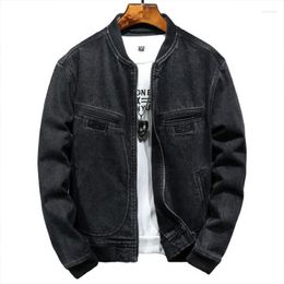 Men's Jackets Autumn Men Denim Jacket Stand Collar Zipper Casual Slim Fit Black Motorcycle Male Baseball Cowboy Coat Mens Clothing