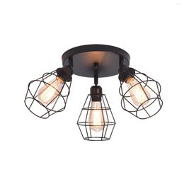 Ceiling Lights Vintage Semi Flush Mount Industrial Black Metal Cage Light Fixture For Hallway Stairway Kitchen Bedroom Adjustable