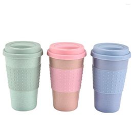 Mugs 350ml Portable Travel Eco-friendly Fibre Water Drink Mug Wheat Straw Coffee Tea Cup Silicone Lid