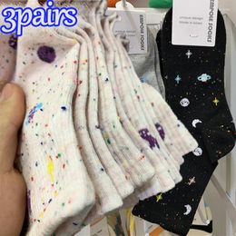 Women Socks 3/1pairs Planet Moon Stars Sweet Girls Harajuku Space Tube Long Sock Streetwear Colourful Cute Casual Meias