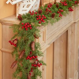 Christmas Decorations Party JOY 2M Pine Vine Garland with Red Berry Latan Family Wall Decoration Tree Decor 231120