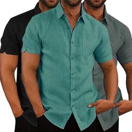 Men's Casual Shirts Summer Cotton Linen For Men Short Sleeved Blouses Solid Turn-Down Collar Formal Beach Male Clothing 230421