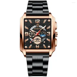 Wristwatches 2023 Binbond Wrist Watches Relogio Masculino Men Top Golden Gold Male Wristwatch Man Square Dial