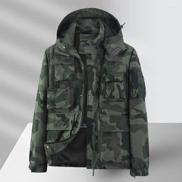 Men's Jackets Mens Camouflage Military Jacket Outdoor Multi Pocket Army Hood Hiking CampingWindproof Waterproof Tactical Outwear