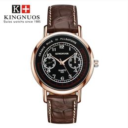 Wristwatches Kingnuos 2023 Top Brand Simple Quartz Watch Men Clock Male Leather Strap Casual Business Reloj Hombre Men's Watches