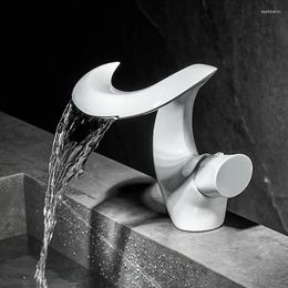 Bathroom Sink Faucets White Basin Faucet Copper Household Cabinet Waterfall And Cold Mixer Tap Single Hole Handle