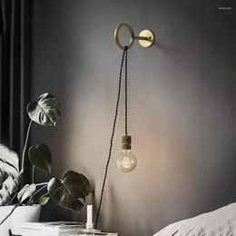 Wall Lamp Antique Bathroom Lighting Modern Style Wooden Pulley Candles Led Light Exterior