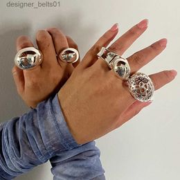 Band Rings Uworld Stainless Steel Dome Statement Ring 18K PVD Plated Waterproof Texture Personalized Statement Jewelry Women L231121