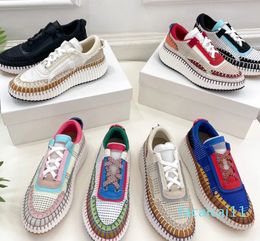 womens Casual shoes design Hand knitting Rainbow Platform Sneakers Clear Sole Black White Grey Red Pink blue womens trainers Tennis Casual Shoes