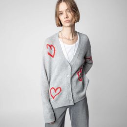 Early Autumn Zadig Voltaire Women's Knits Tees cardigan red heart jacquard hem with split V-neck knit sweater for women