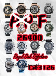 APF Luxury Men's Watch 26400 All styles Carbon Fibre chronograph Watch 44mm double sided sapphire lens Natural rubber belt 3126 chronograph movement one