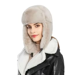 BeanieSkull Cap's Faux Fur Hat For Winter With Stretch Cossack White Thicken Warm Cap EarFlapped Trapper Russian Style Women 231120