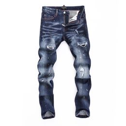 DSQ PHANTOM TURTLE Men's Jeans Mens Italian Designer Jeans Skinny Ripped Cool Guy Causal Hole Denim Fashion Brand Fit Jeans Men Washed Pants 65290