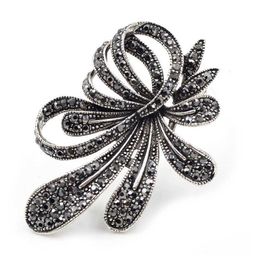 Pins Brooches CINDY XIANG Rhinestone Black Flower Brooches for Women Vintage Antique Pin Elegant Exquisite Broches New Year Gift Z0421