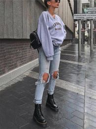 Women's Jeans Charmingtrend Woman High Waist Pencil Pants Fashion Harajuku Streetwear Holes Sexy
