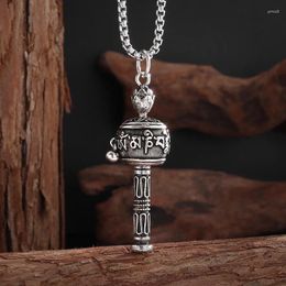 Pendant Necklaces Retro Hand-Turned Prayer Wheel Tibetan Six-Character Mantra Necklace Men's And Women's God Of Wealth Amulet Jewellery