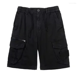 Men's Shorts Cargo Multi-Pockets Loose Trousers Cropped Pants Overalls Zipper Workwear Cotton Casual Knee Length MA777