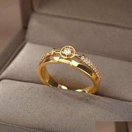 Band Rings Fashion Star Rings For Women Stainless Steel Gold Colour Zircon Round Irregar Adjustable Ring Femme Wedding Jewelr Dhgarden Otfsb