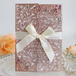 Greeting Cards 20pcs Glitter Hollow Invitations With Envelopes Ribbon For Wedding Invite Valentine's Day Bridal Shower Party Supplies