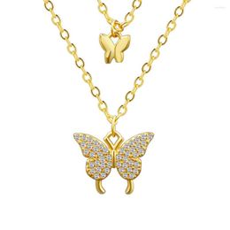 Chains VENTFILLE Silver Rose Gold Colour Butterfly Necklace For Women Girl Gift Jewellery High Quality Double Layers Elegant Temperament