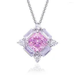 Chains Gem's Beauty 925 Sterling Silver High Carbon Diamond Square 3.5ct Pendant Necklace For Women Sparkling Wedding Fine Jewellery