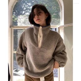 Women's Hoodies Winter Lamb Wool Zipper Sweatshirts Women Stand Collar Button Placket Thickened Warm Pullovers Plush Coat