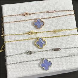 Luxury Four Leaf Clover Designer Peandant Necklace Elegant Charm Flowers Classic Choker Purple Stone Womens chain necklaces Jewellery