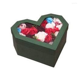 Decorative Flowers Present Paper Anniversary Gift Box Valentine Day Wedding Storage Case With Lid Window Heart Shaped Packaging Birthday