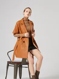 Women's Leather Light Classic Autumn/Winter Genuine Slim Fit Sheepskin Suit Collar Short Sleeve Windbreaker Coat