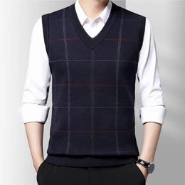 Men's Vests Men Winter Sweater Vest Stylish Mid-aged Knitted Plaid Print Soft Warm For Fall Spring Fashion