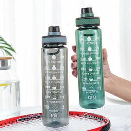 Mugs 900ML Water Bottle With Time Scale fitness Outdoor Sports Water bottles with straw Transparent Leakproof Motivational Sport Cups Z0420