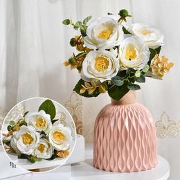 Decorative Flowers White Silk Artificial Roses Wedding Home Spring Decoration High Quality Fake Flower For Room Garden Tabletop Arrangement