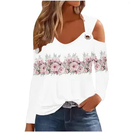 Women's T Shirts Elegant Womens Sexy Loose Blouse 2023 Spring Open-shoulder Hollowed-out Chain Hanging Neck Printed Button Fashion Female