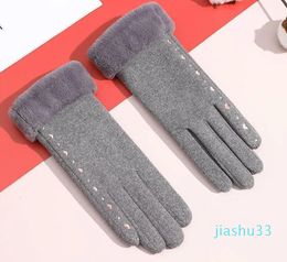 Five Fingers Gloves Women Winter Keep Warm Touch Screen Plus Velvet Inside Heart Embroidery Female Cotton Elegant Soft Drive Gloves