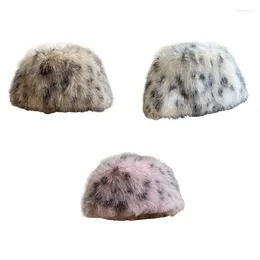 Berets Faux Furs Hat For Women Thick Warm Furry Bucket Girls Cold Weather Windproof Leopard Cap Adult Winter Breathable