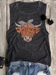 Women's Tanks Women Western Style Tank Top Highland Cattle Leopard Casual Vests Novelty Sleeveless Shirt Funny Graphic Tee Summer