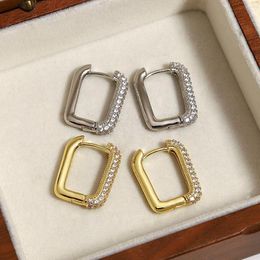 Hoop Earrings AENSOA Thick Geometric Crystal Gold Colour Drop For Women Simple Stylish Wedding Party Jewellery