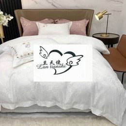 Bedding sets Bedding Sets Washed Satin Jacquard Embroidered Cotton Solid Color White Wedding Gifts Set Duvet Cover Flat Sheet Pillowcases 4pcs #/L