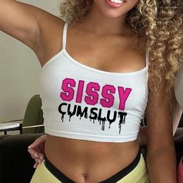 Women's Tanks SISSY CUMSLUT Letter Graphics Crop Tops Corset Emo Girl Tank Top Y2k Sexy Clothes Vintage Punk Gothic Grunge Camisole