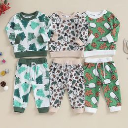 Clothing Sets Toddler Boys Girls Christmas Outfits Tree/Snowman/Gingerbread Man Print Sweatshirts Pants 2Pcs Fall Clothes Set