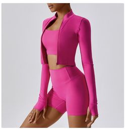Active Shirts CUTIES Stand Collar Full Zip Sports Jackets Women Slim Fit Gym Workout Clothes Long Sleeve Fitness Yoga Top Sportswear Outfits